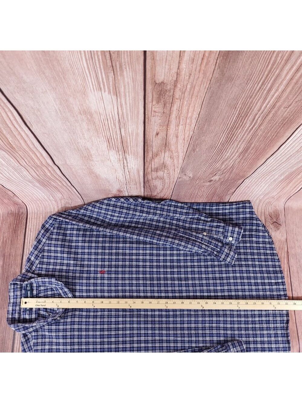 Vtg Ralph Lauren Blaire Seersucker Mens XL Blue White Plaid LS Button Down Shirt - Picture 12 of 12